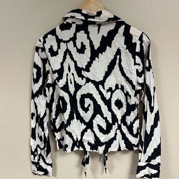 Rachel Zoe linen long sleeve blend tie front Sz M - Picture 6 of 7